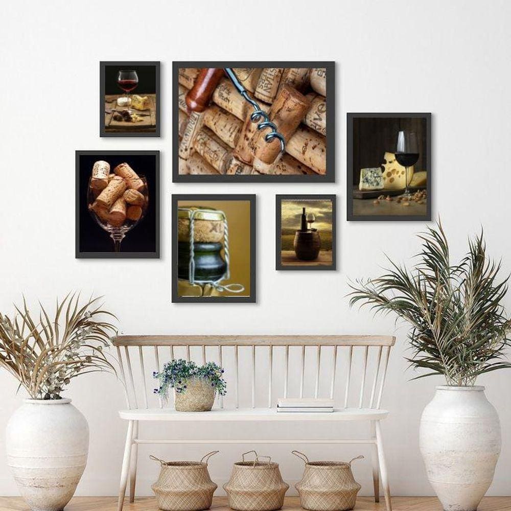 Quadros Fotográficos Rústicos Vinho - Kit com 6 Quadros