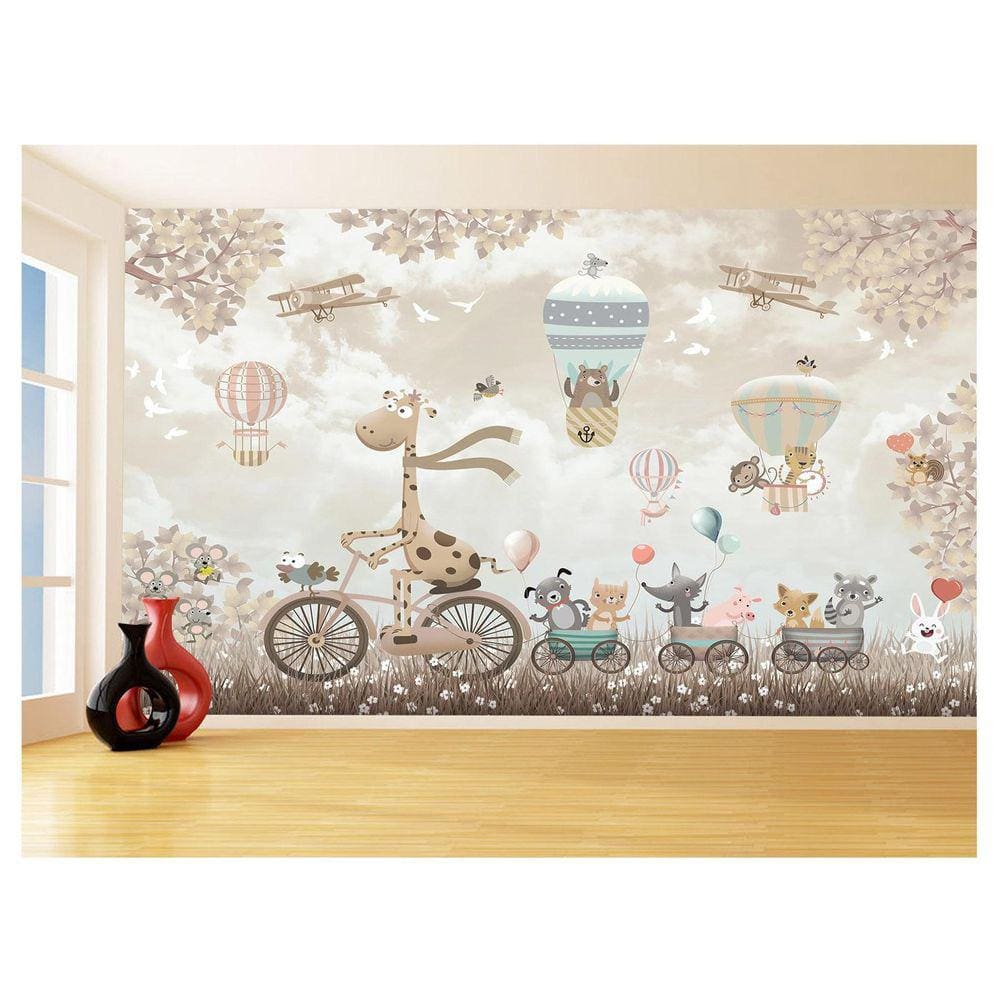 Papel De Parede 3D Infantil Nuvens Girafa Babê 3,5M Azs364