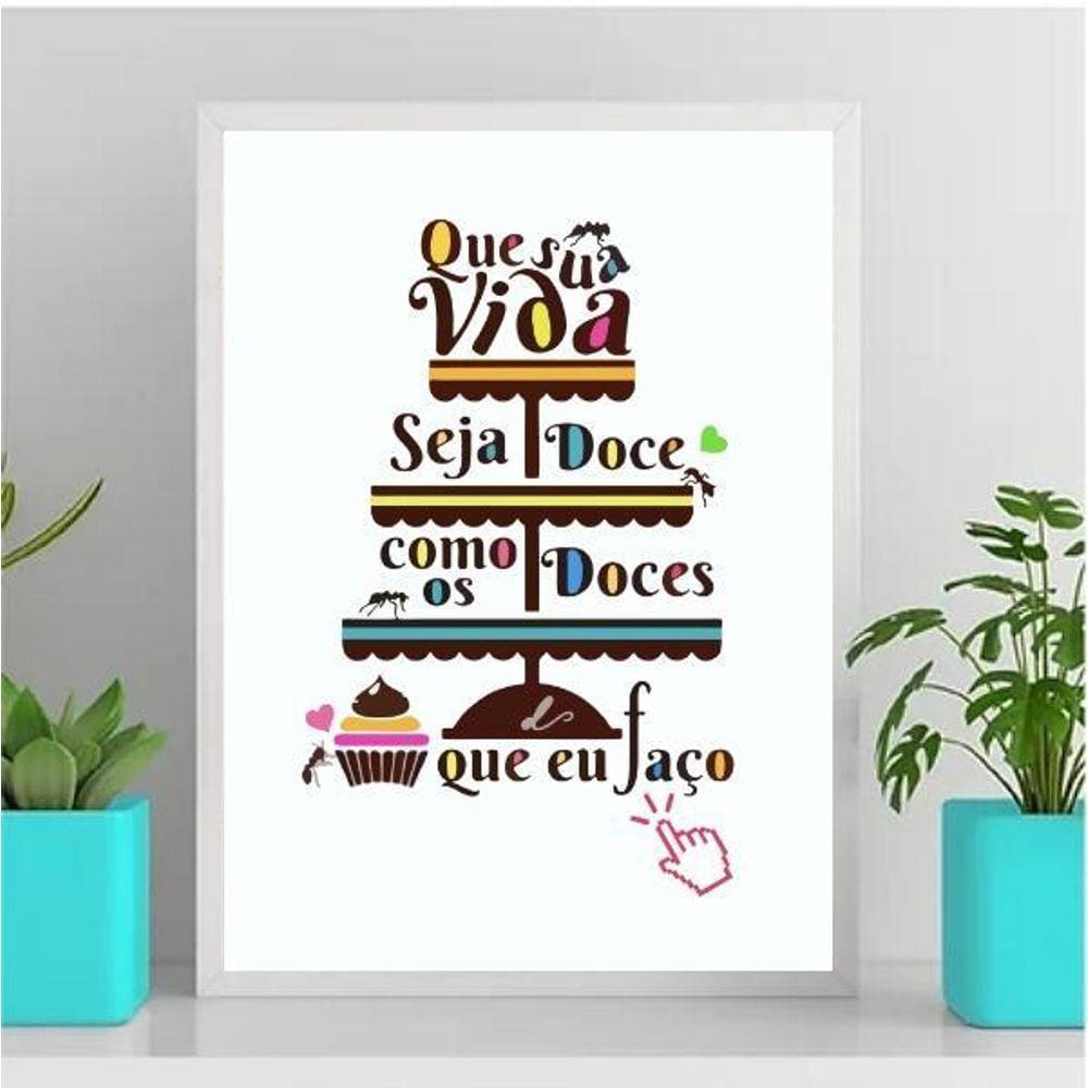 Quadro Decorativo Doces Que Faço 33X24Cm - Com Vidro Preto