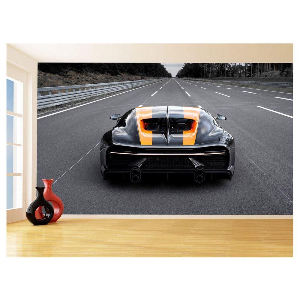 Papel De Parede 3D Carro Bugatti Chiron Pista 3,5M Car25