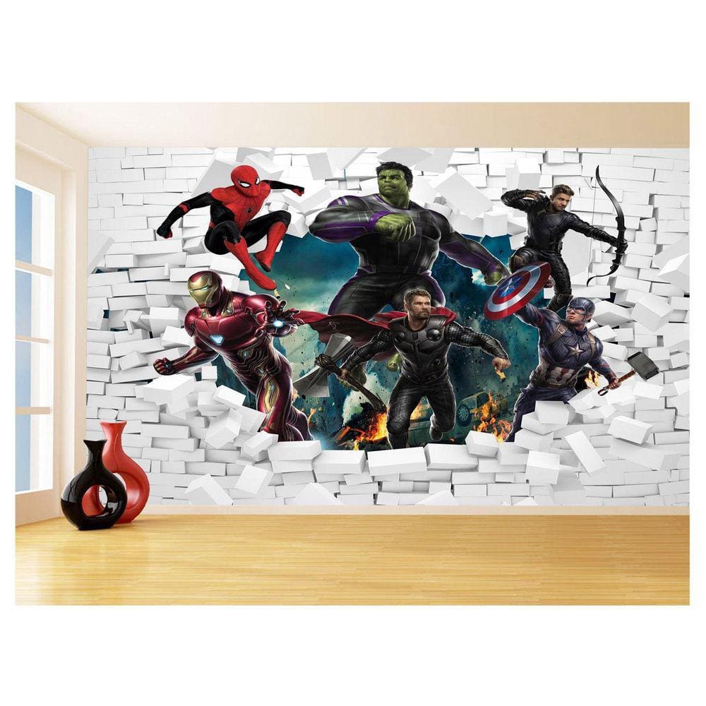 Papel De Parede 3D Vingadores Entrando Quarto 3,5M Nhma117