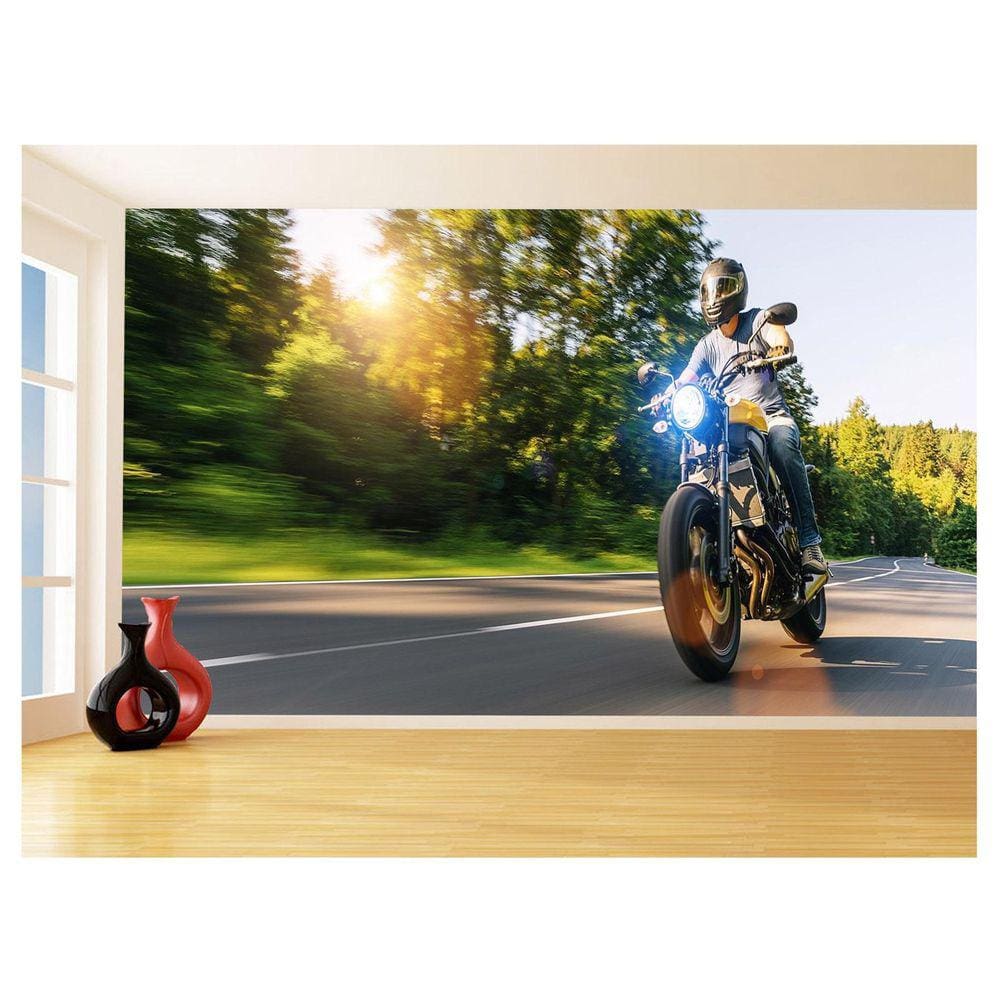 Papel De Parede 3D Moto Esporte Viagem Estrada 3,5M Bkm59