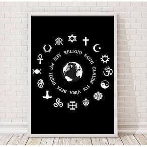 Quadro Religiões do Mundo Símbolos 24x18cm - Madeira Preta