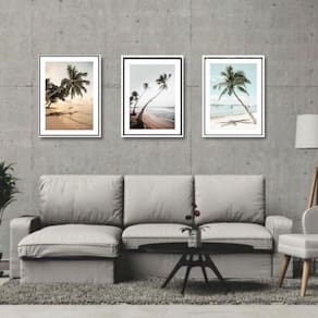 Kit 3 Quadros Paisagens Praia Coqueiros 33x24cm
