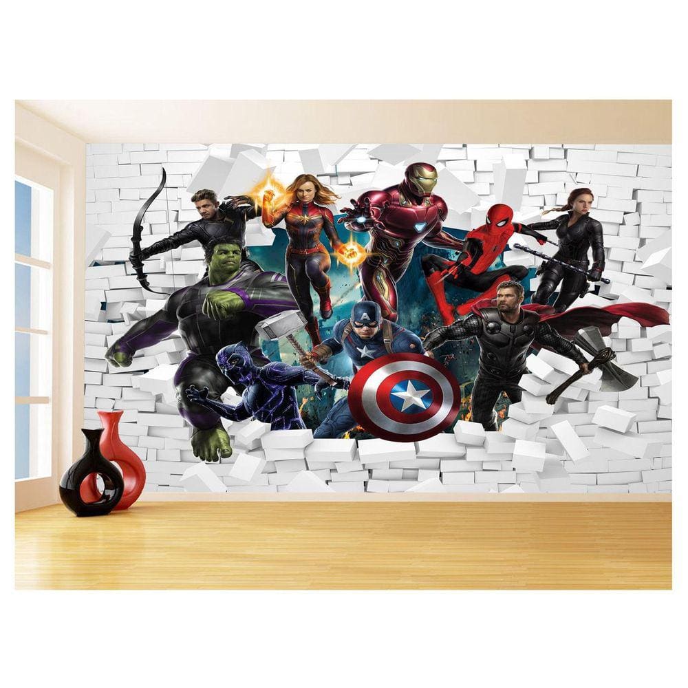 Papel De Parede 3D Vingadores Entrando Quarto 3,5M Nhma113