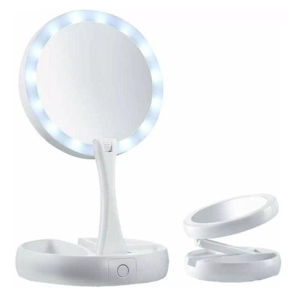Espelho De Luz Led Dobravel Portátil +  Mola Depiladora