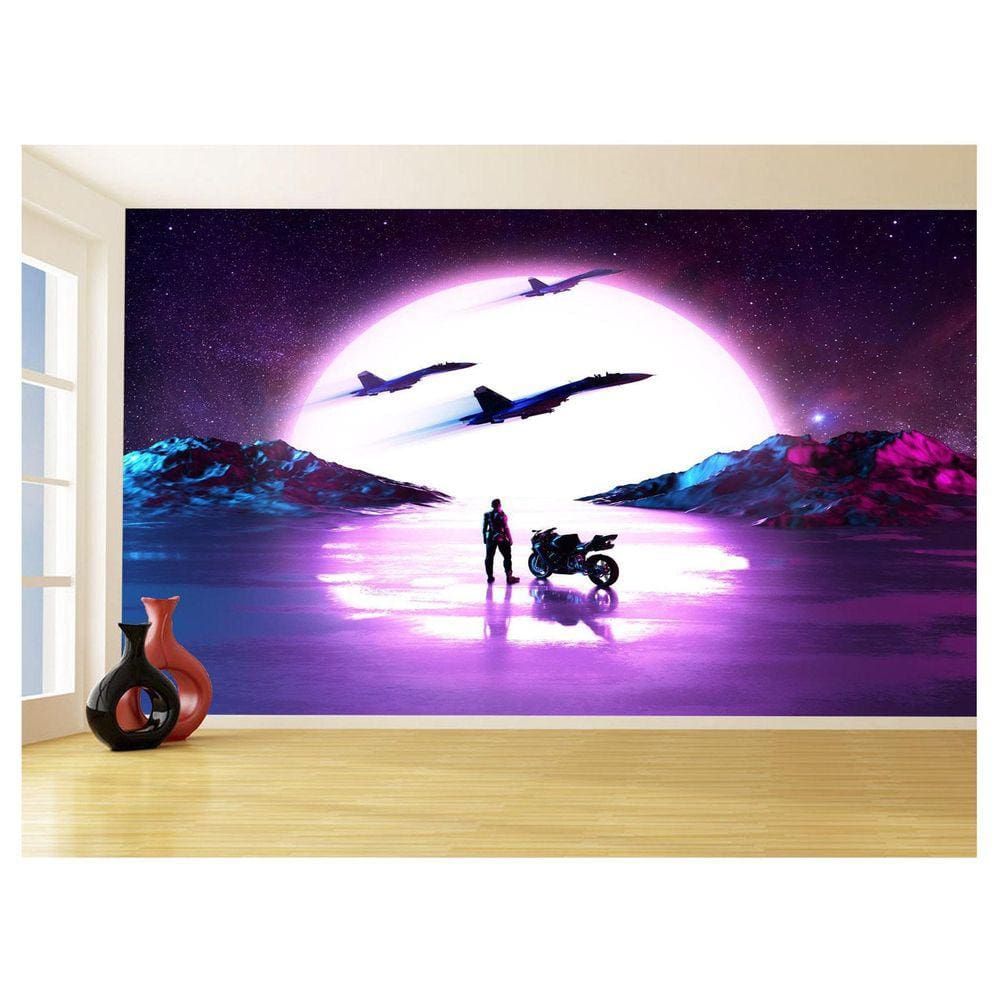 Papel De Parede 3D Moto Jato Caça Retrô Top Gun 3,5M Bkm122