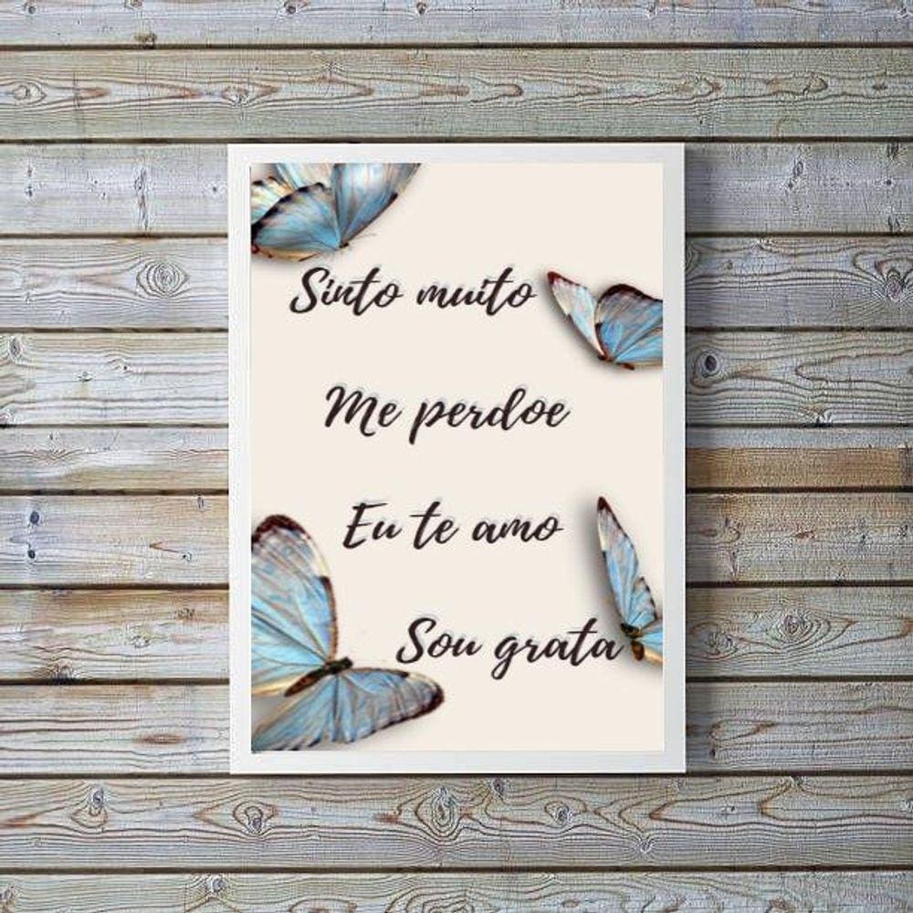 Quadro Borboletas Azuis 24x18cm Moldura Branca