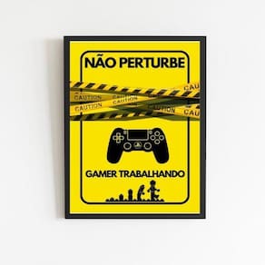 Quadro Para Porta Gamer Trabalhando 24X18Cm Preta