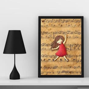 Quadro Infantil Música Menina - 45x34cm - Madeira Branca