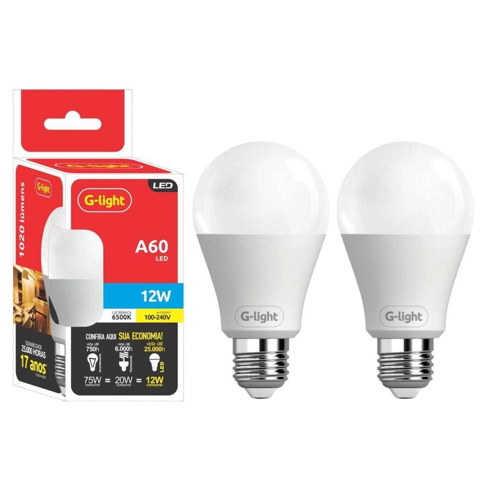 Kit 2 Lâmpadas Led 12W E27 Autovolt 6500K Branco Frio Cor Da