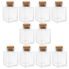 Kit 10 Potes de Vidro Quadrado com Tampa de Rolha 90ml Lyor