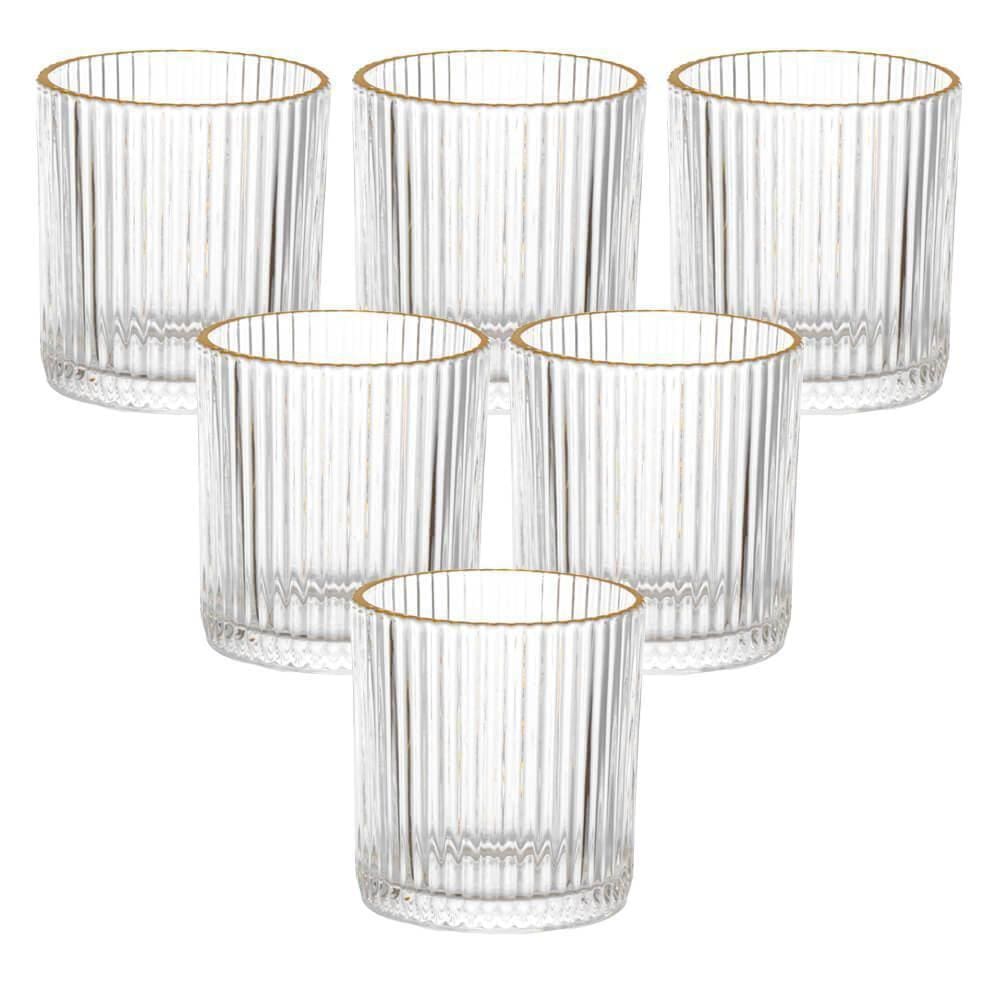 Jogo de Copos de Vidro Transparente Graffiato Fio de Ouro 320ml 6 peças - Hauskraft