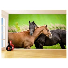 Papel De Parede Animais Casal Cavalos Fazenda 3,5M Anm324