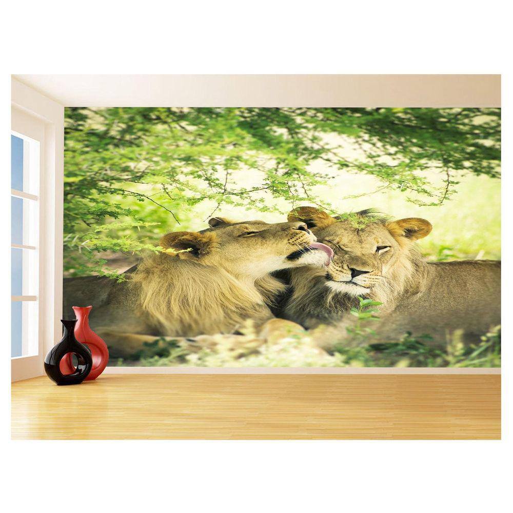 Papel De Parede 3D Animais Leão Família Casal 3,5M Anm514