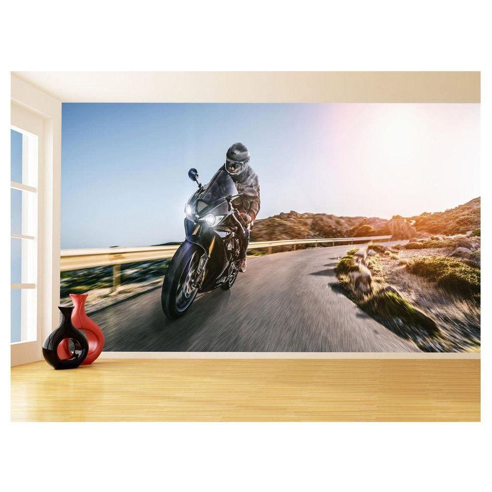 Papel De Parede 3D Moto Esporte Viagem Estrada 3,5M Bkm58
