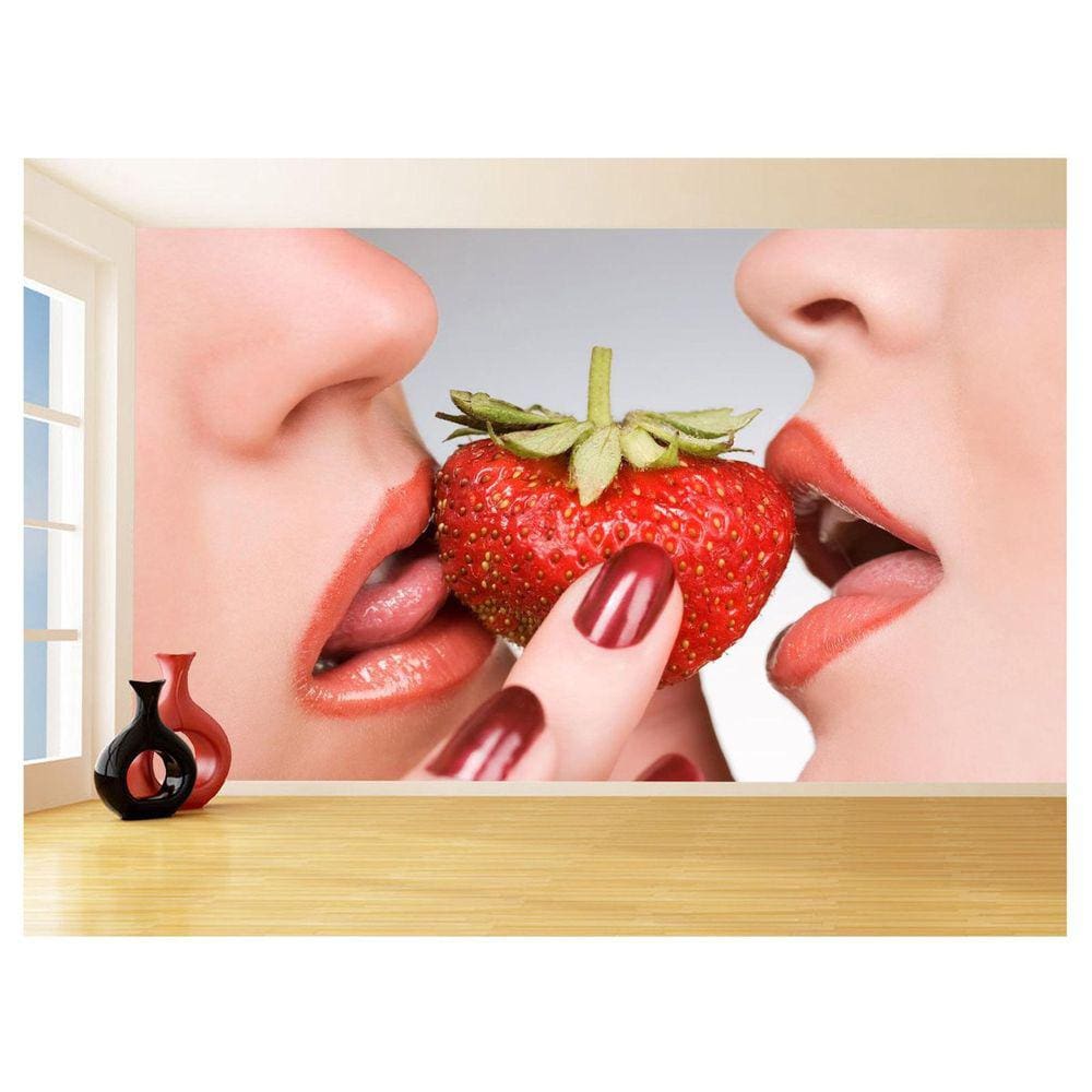 Papel De Parede 3D Arte Boca Beijo Lábios Sexy 3,5M Tra168