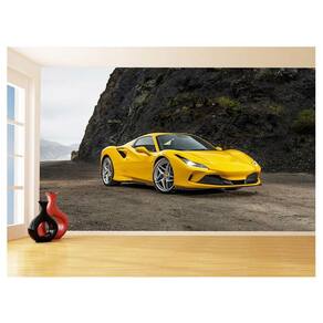 Papel De Parede 3D Carro Ferrari Amarela Fundo 3,5M Car124