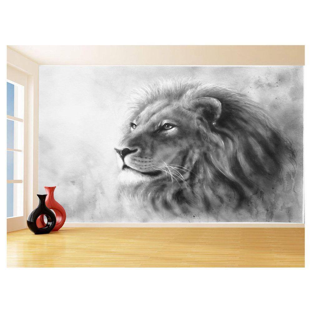 Papel De Parede Animais Leão Paisagem Olhando 3,5M Anm478