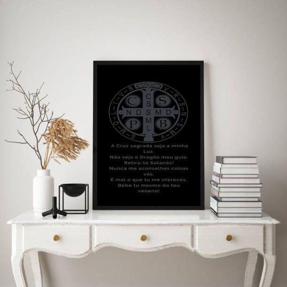 Quadro Decorativo São Bento Preto/Branco 24x18cm - Vidro