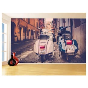 Papel De Parede 3D Moto Vespas Scooters Duas 3,5M Bkm123