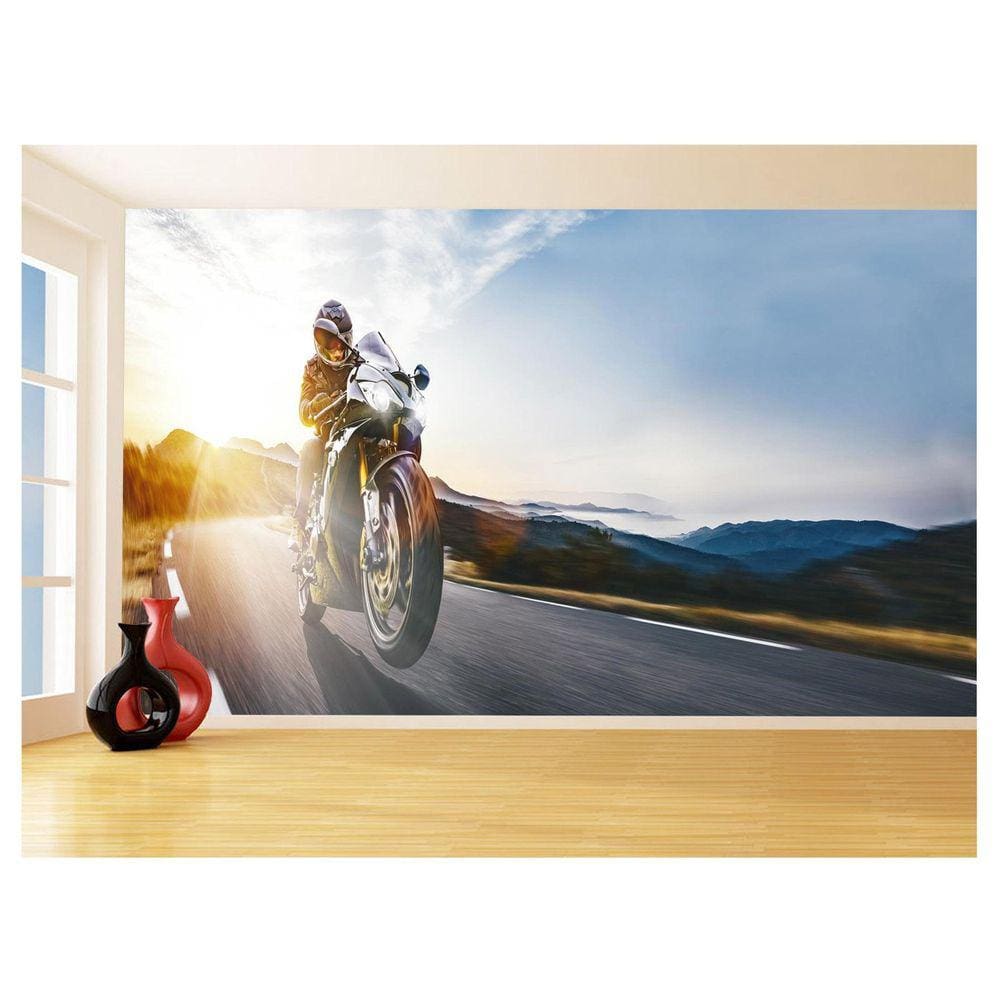 Papel De Parede 3D Moto Esporte Viagem Estrada 3,5M Bkm79