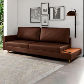 Sofá 4 Lugares com Porta Copos e Carregador Portátil 240cm Marrom