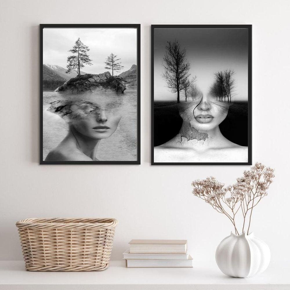 Kit 2 Quadros Fotografias Abstratas Mulheres Árvores 33x24cm