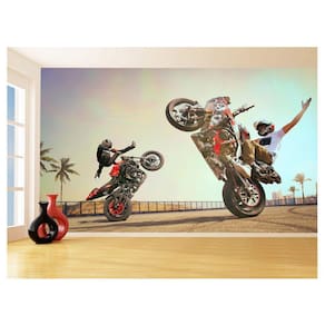 Papel De Parede 3D Moto Grau Empinando Manobra 3,5M Bkm34