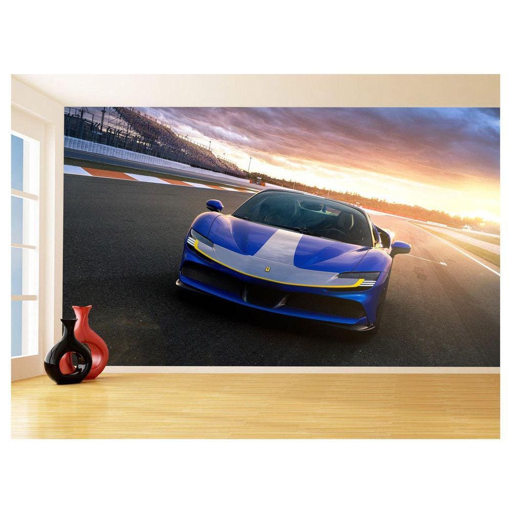 Papel De Parede 3D Carro Ferrari Azul Escuro 3,5M Car145
