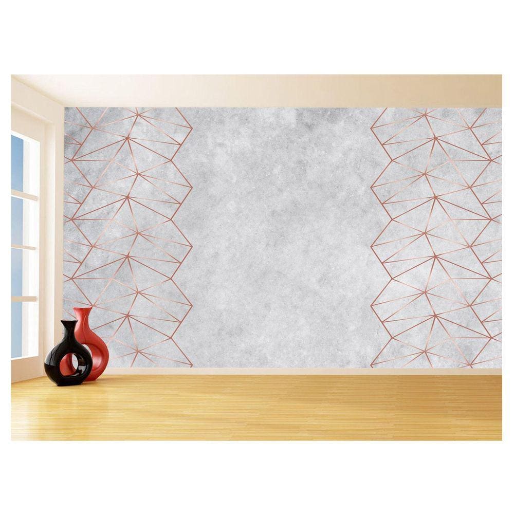 Papel De Parede 3D Concreto Linhas Dourado Rose 3,5M Kkt201