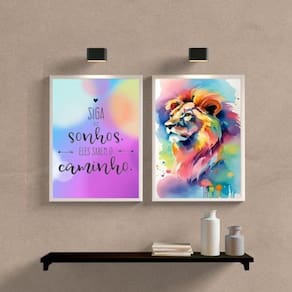 Quadros Leão Aquarela Siga Seus Sonhos 45x34cm - Vidro