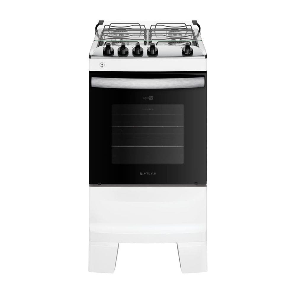 Fogão 4 Bocas Atlas Agile Up Glass com Mesa Inox e Acendimento Automatico Branco Bivolt