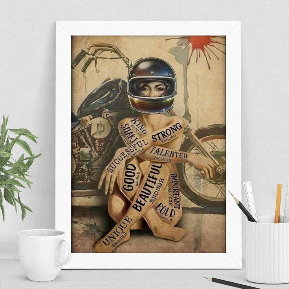 Quadro Motoqueira Motogirl 24x18cm - Madeira Branca