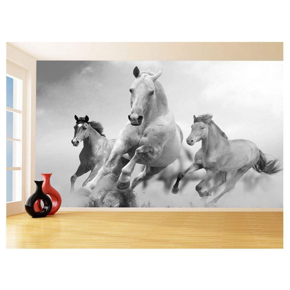 Papel De Parede 3D Animais Cavalos Correndo Céu 3,5M Anm303