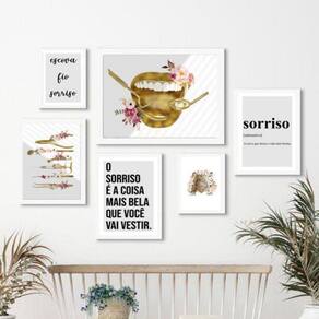 Kit 6 Quadros Odontologia Instrumentos Flores - com Vidro