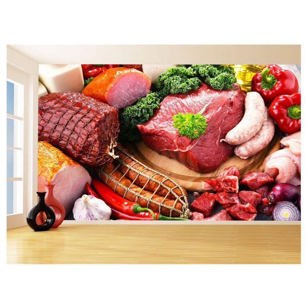 Papel De Parede 3D Alimentos Carnes Embutidos 3,5M Al480