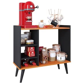 Aparador Pequeno Buffet Maria Cantinho Café Chá Bebidas Nicho Organizador Decoração Cozinha Sala Estar Jantar - Preto/Cinamomo - RPM Móveis