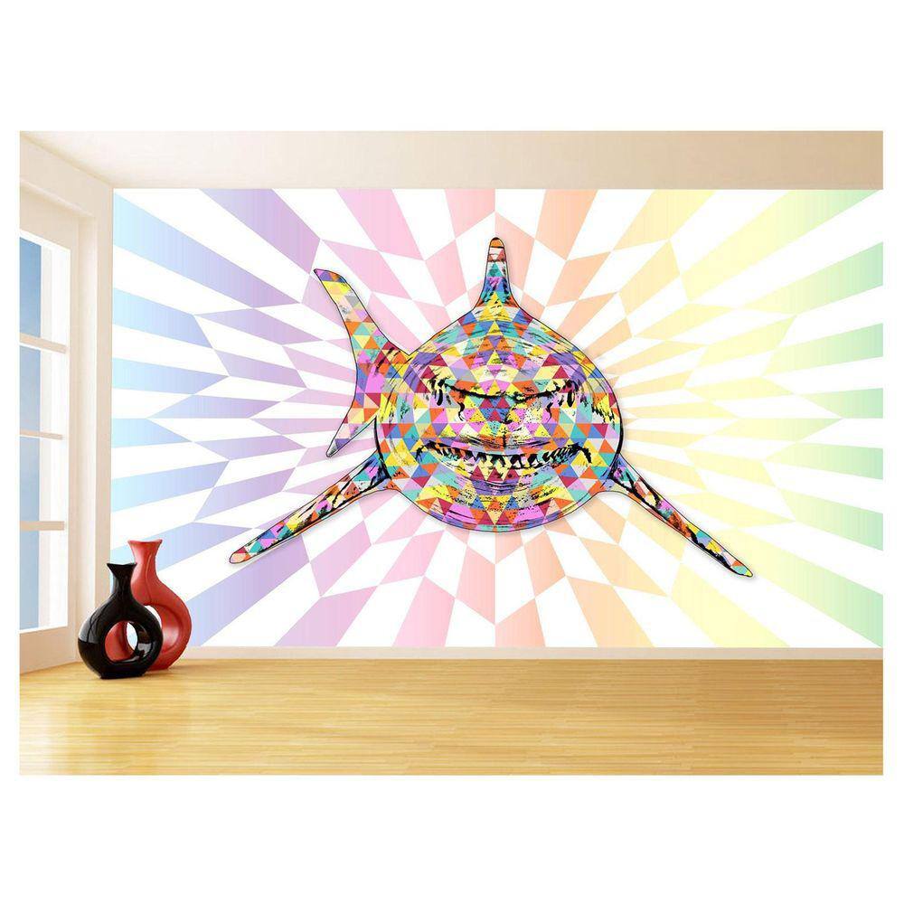 Papel De Parede Animais Pop Art Tubarão Cores 3,5M Pxa551
