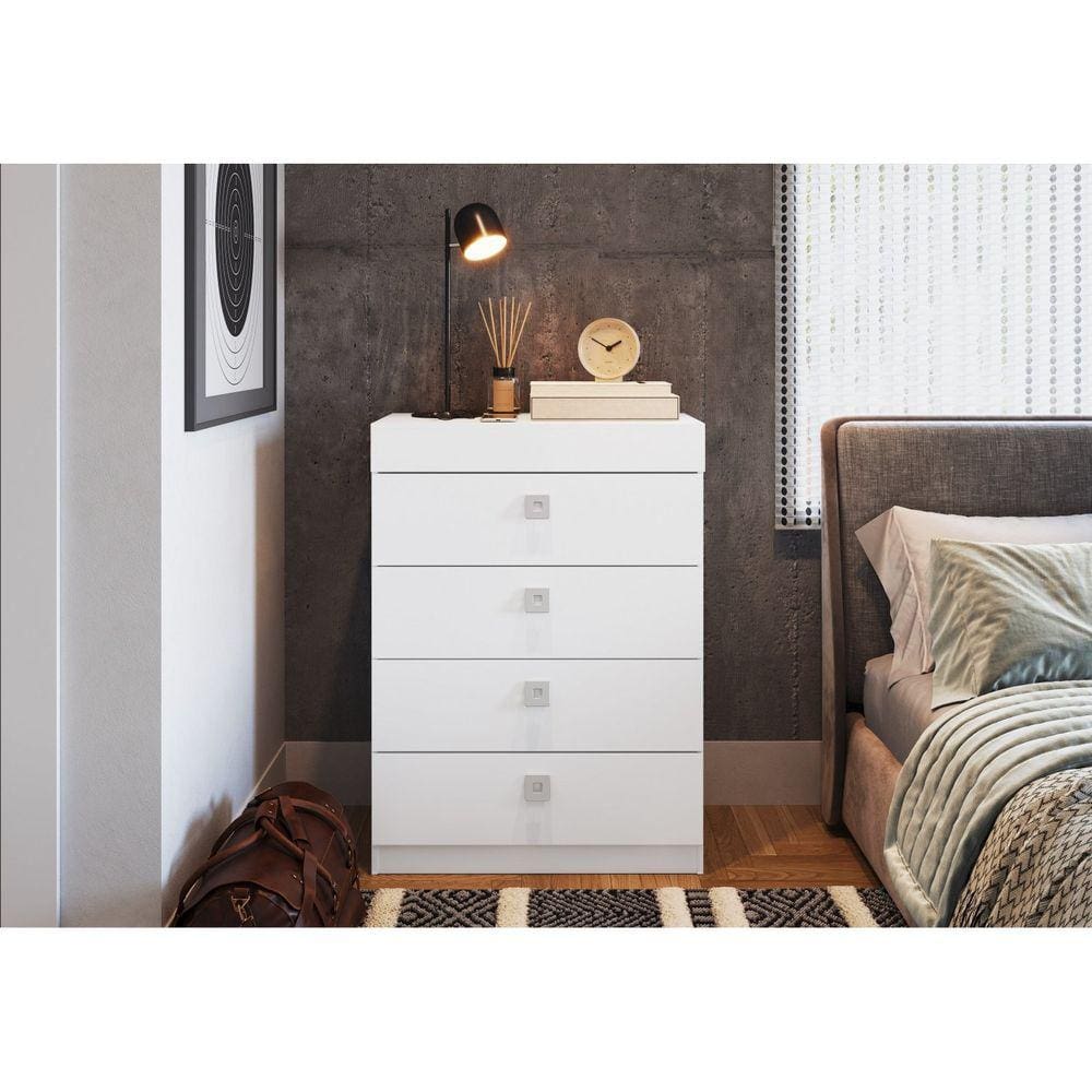 Cômoda 4 Gavetas com Gabinete Oculto Lock Branco