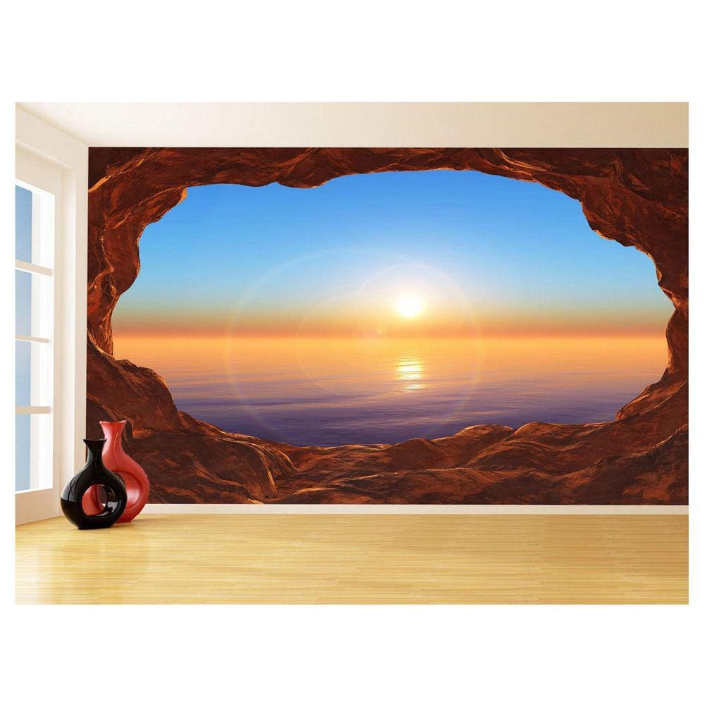 Papel De Parede 3D Paisagem Por Do Sol Mar Praia 3,5M Pds41