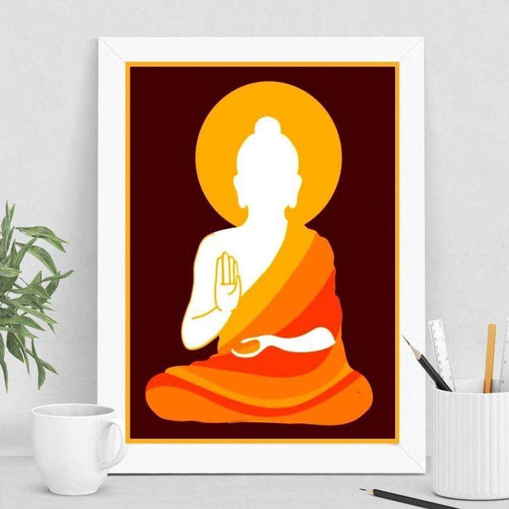 Quadro Buda Namastê 33x24cm Moldura Preta