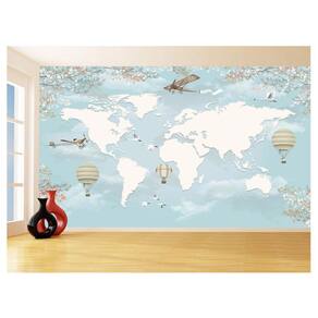 Papel De Parede Mapa Mundi Infantil Balão Azul 3,5M Nmu84