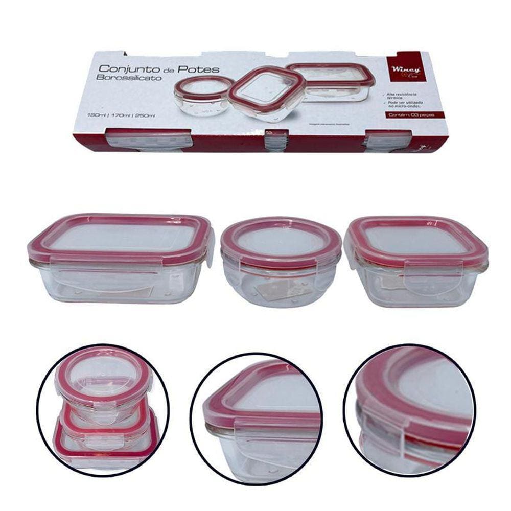 Conjunto 3 Potes 150Ml 170Ml 250Ml Retangular Quadrada