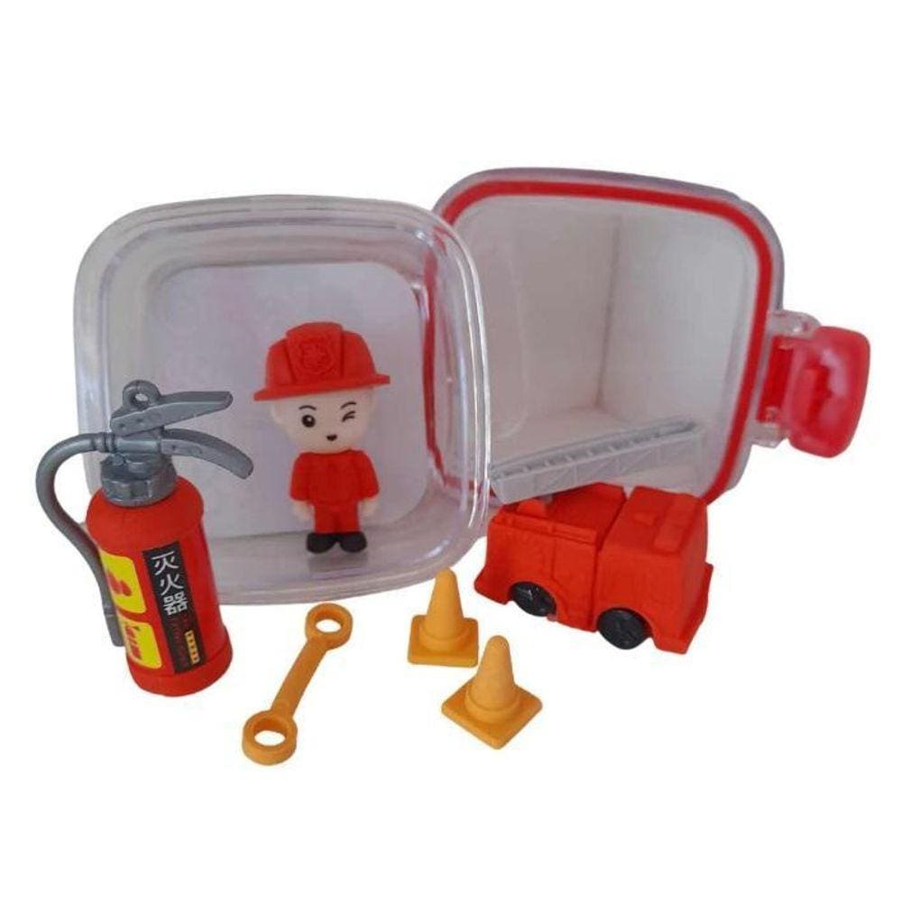 Borrachas Infantis Kawaii Bombeiros 6 Unidades Vermelhas