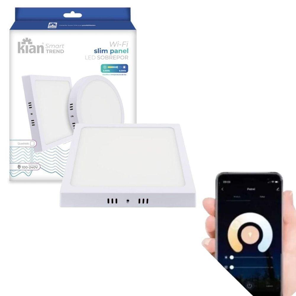 Plafon Painel Quadrado Sobrepor 18W Inteligente Smart Wi-Fi