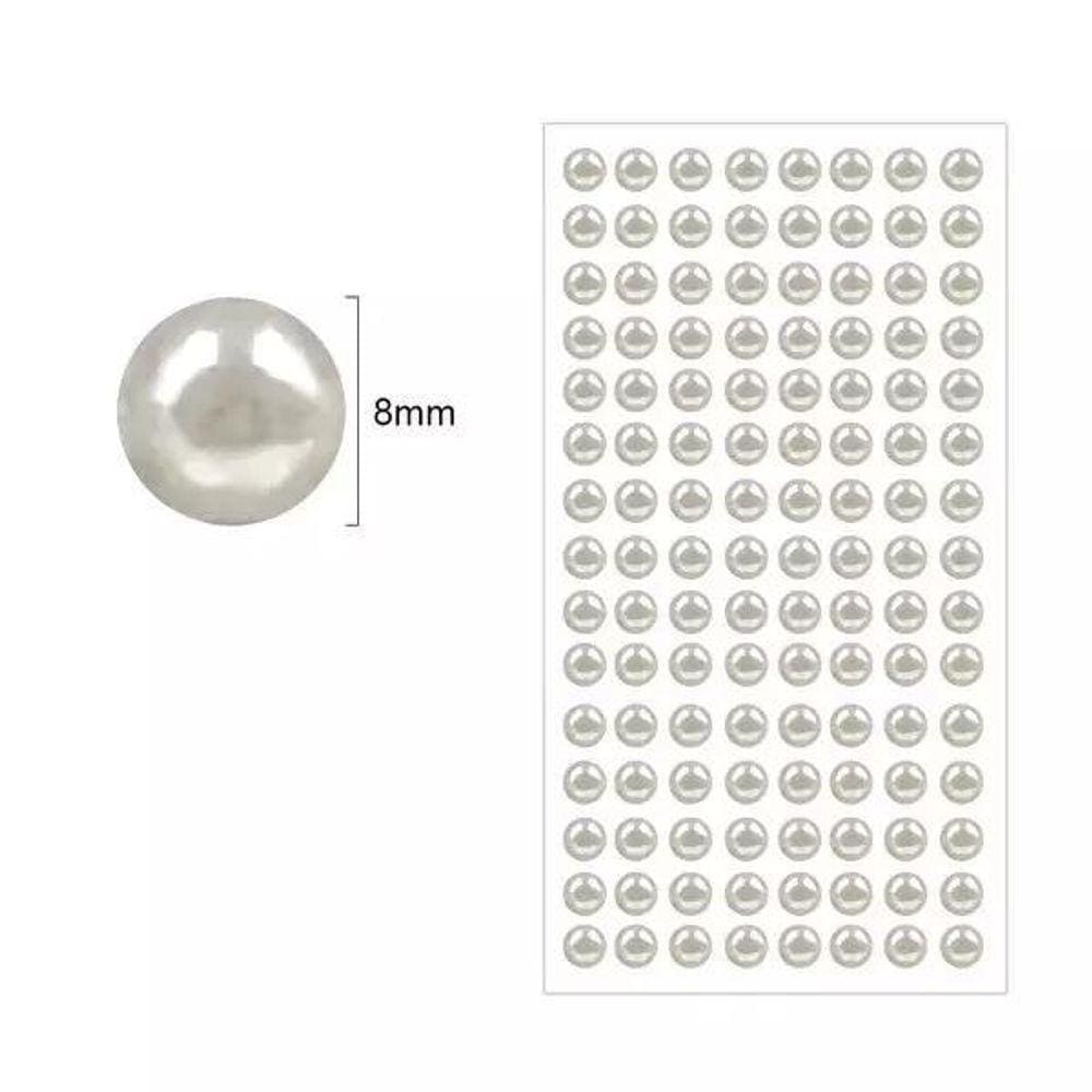 Cartela Meia Perola Adesiva Branca 8Mm Com 120 Unidades