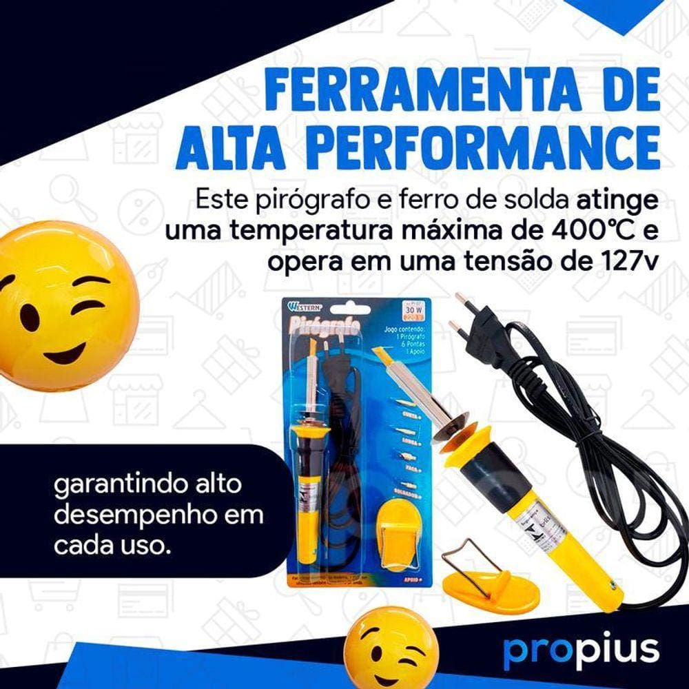 Pirógrafo Gravador Ferro Solda 5 Pontas Couro Alta