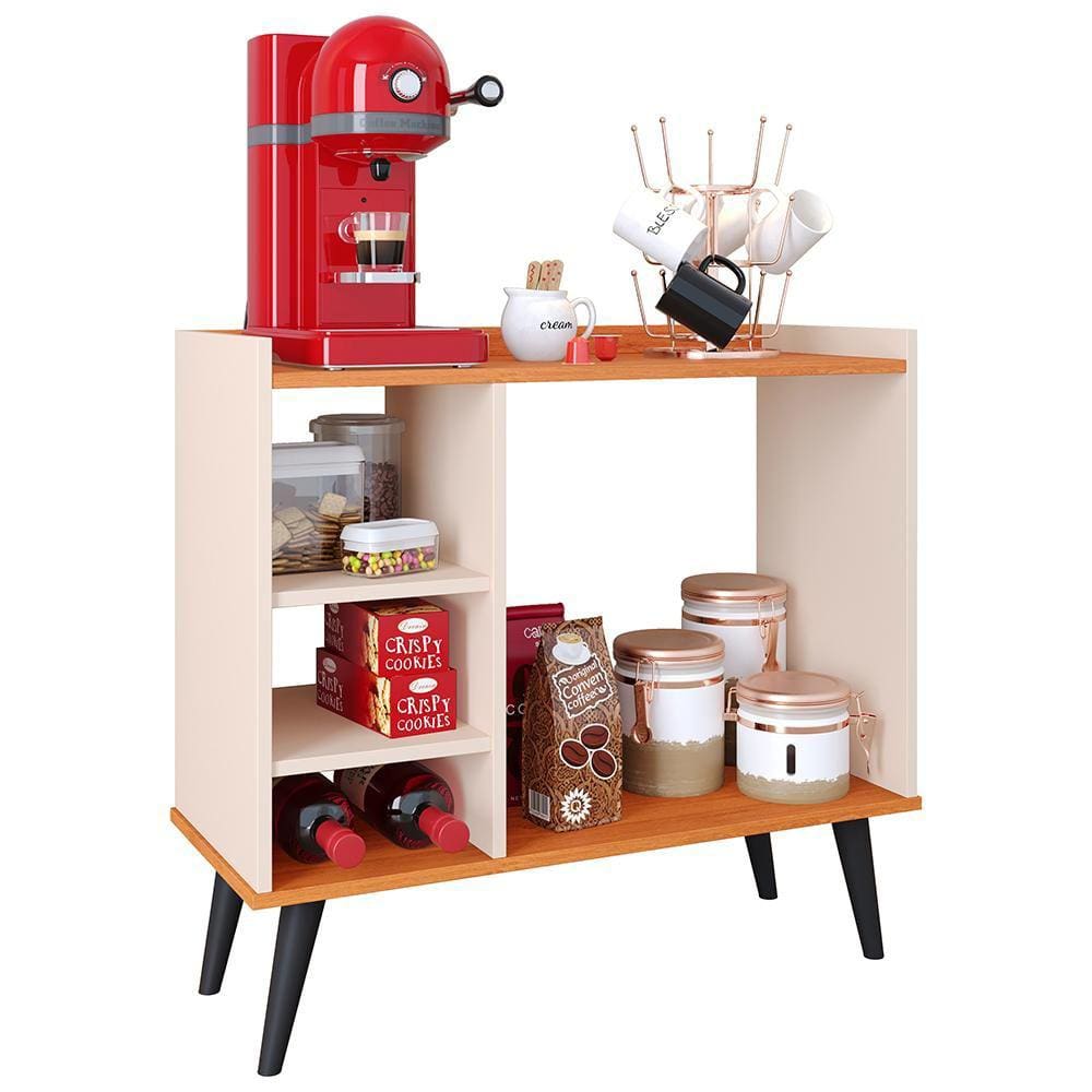 Aparador Compacto Buffet Maria Cantinho Café Chá Nicho Organizador Pés Palito Decoração Cozinha Sala Estar Jantar - Off White|Cinamomo - RPM Móveis