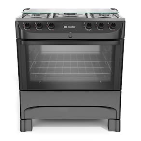 Fogão Mueller 5 bocas Preto fosco com mesa de inox e acendimento MFI5BB